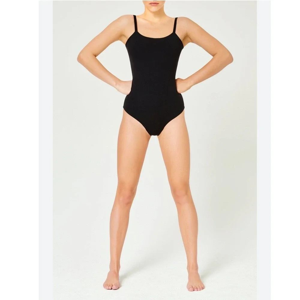 ITEM m6 Sleek Shape Thong Bodysuit Black Adjustable Straps Compression M L